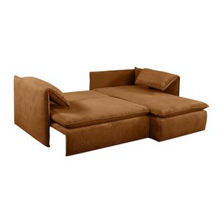 PASCAL MORABITO Canapé d'angle droit convertible en velours côtelé terracotta TEODORA  