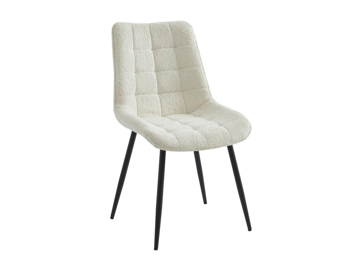 Vente-unique Lot de 6 chaises matelassées en tissu bouclette et métal noir - Blanc - OLLUA  