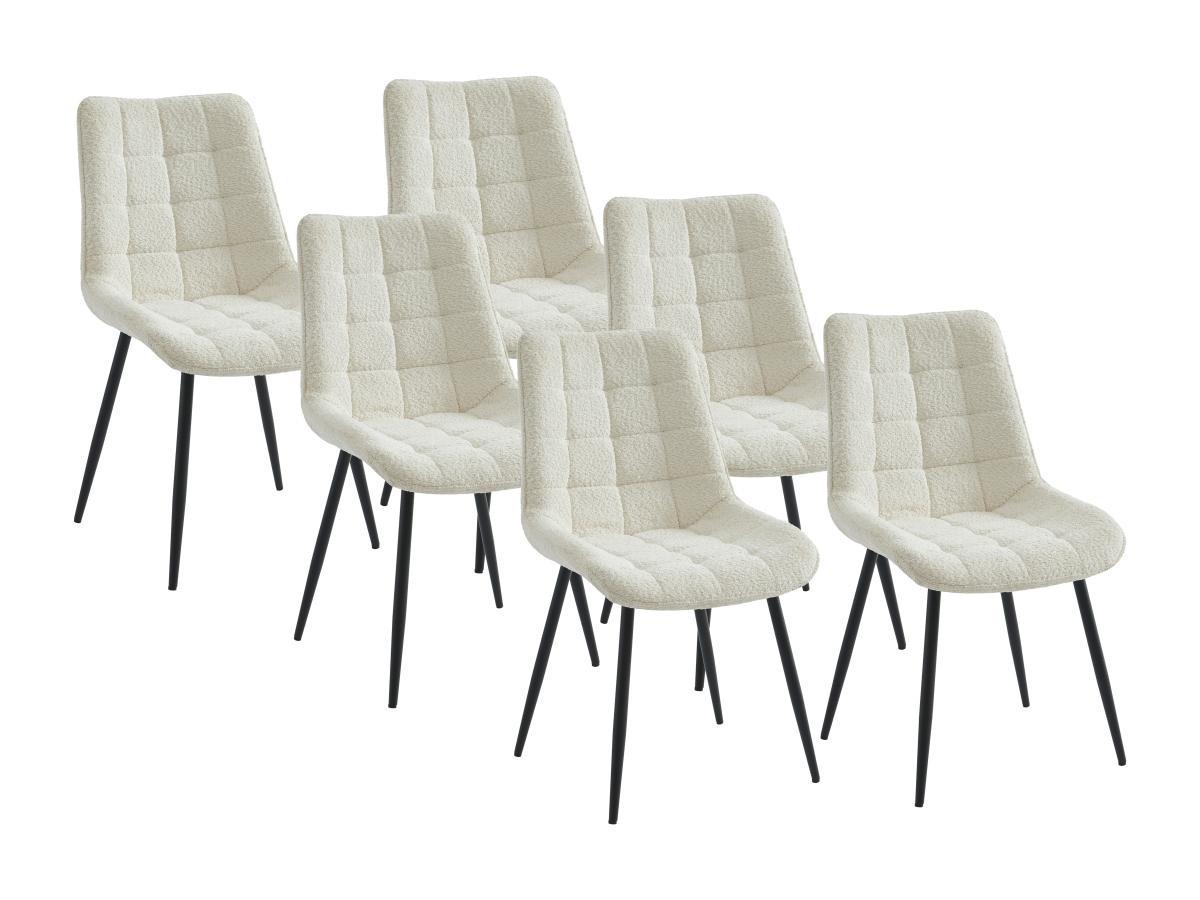 Vente-unique Lot de 6 chaises matelassées en tissu bouclette et métal noir - Blanc - OLLUA  