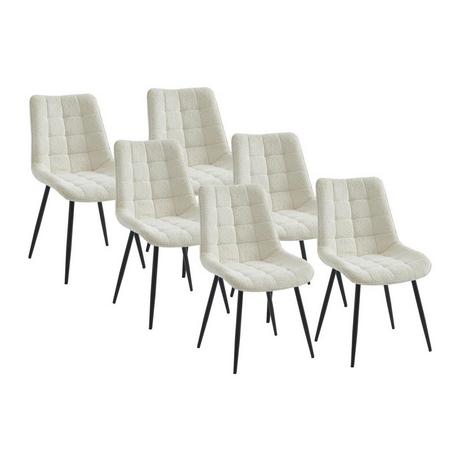 Vente-unique Lot de 6 chaises matelassées en tissu bouclette et métal noir - Blanc - OLLUA  