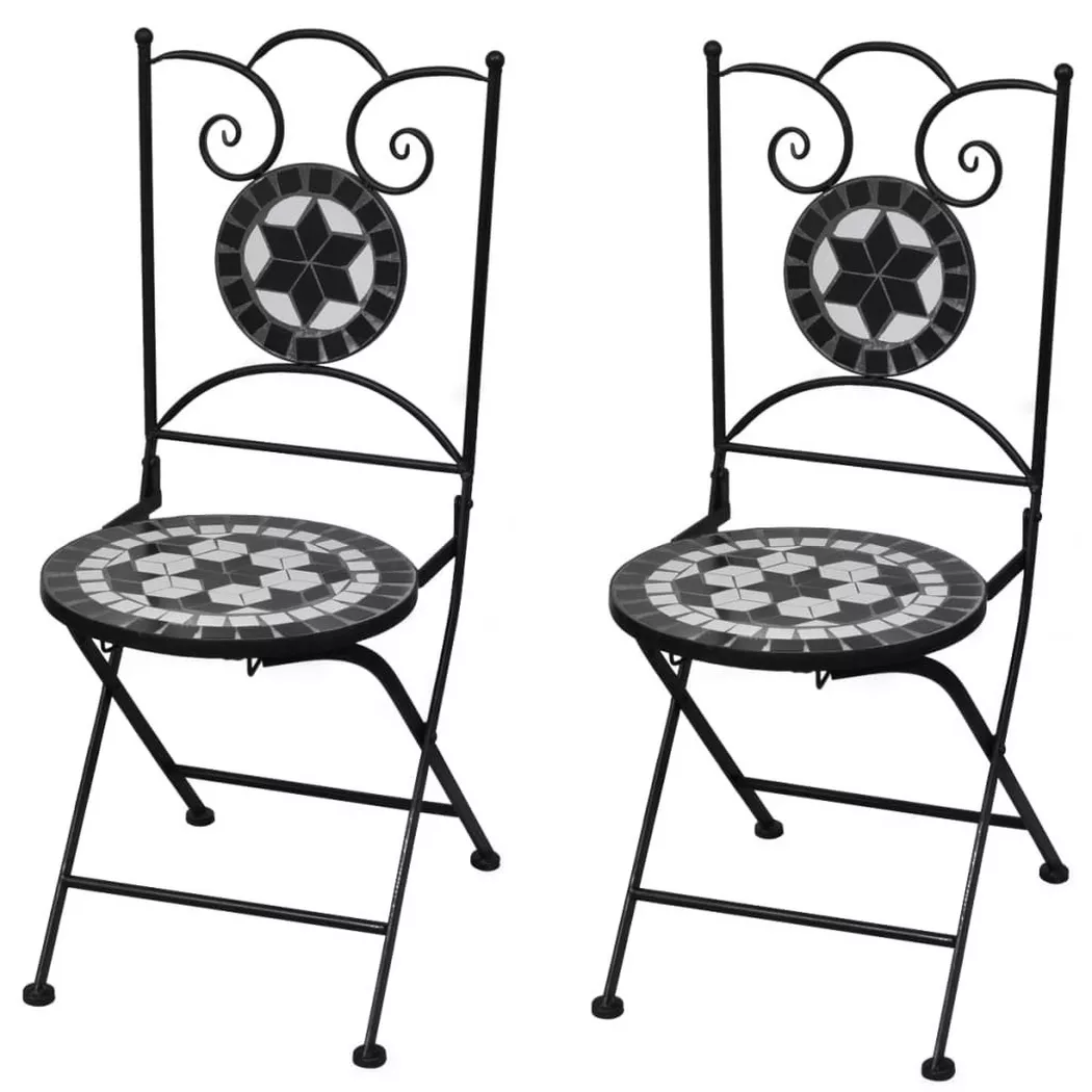 vidaXL Chaises pliantes 2 pièces Céramique Noir et Blanc