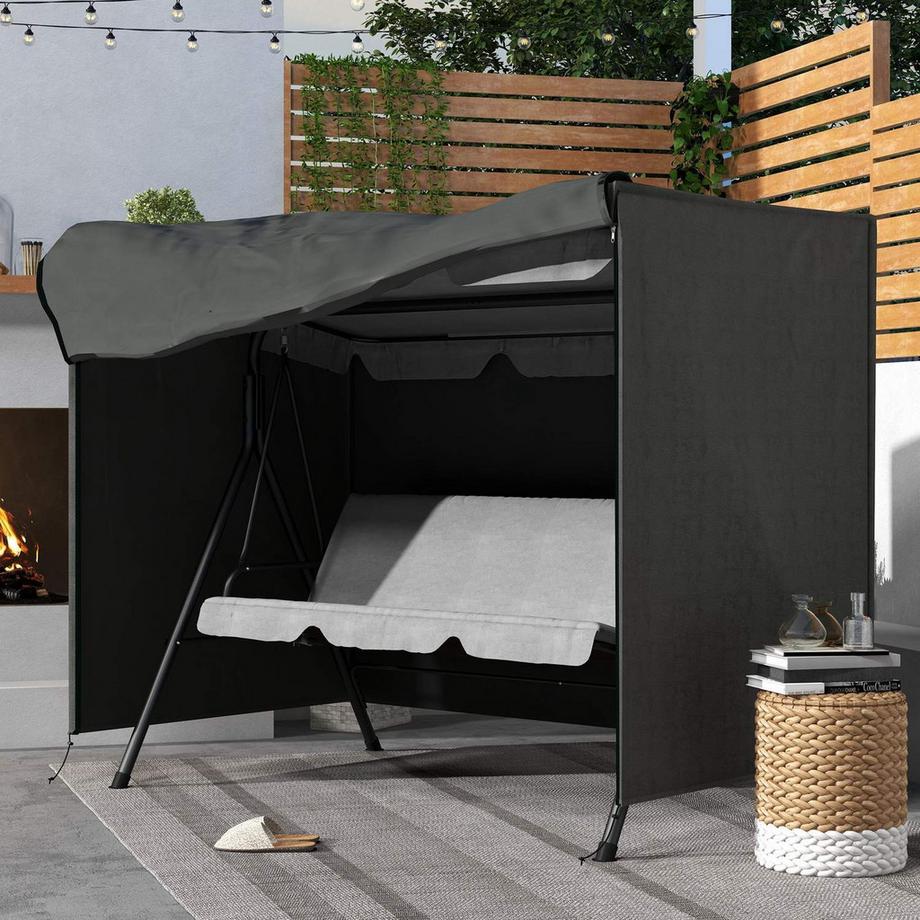 Northio Hollywoodschaukel Abdeckung 3 Sitzer, Wasserabweisend Winterfest Schutzhülle für Gartenschaukel, UV-Beständig Abdeckplane, Abdeckhaube, Reißfest 600D Oxford Gewebe, 205x124x164cm Dunkelgrau  