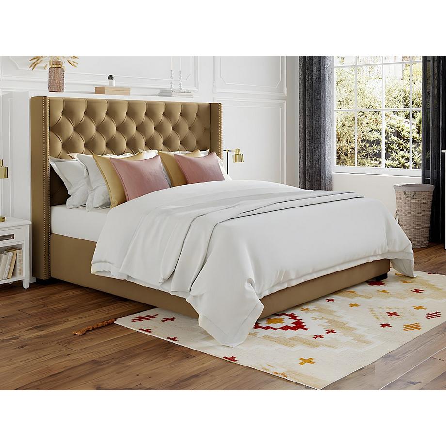 Vente-unique Letto con testata imbottita 180 x 200 cm Tessuto Beige + Materasso - MASSIMO II  