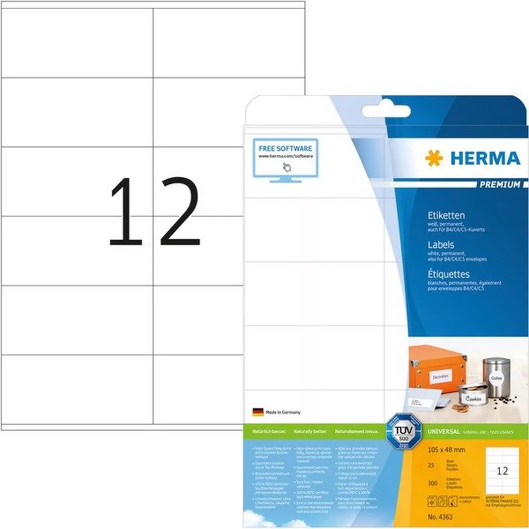 HERMA – Etiketten Premium 105x48mm 4363 weiss 300 Stück, One Size