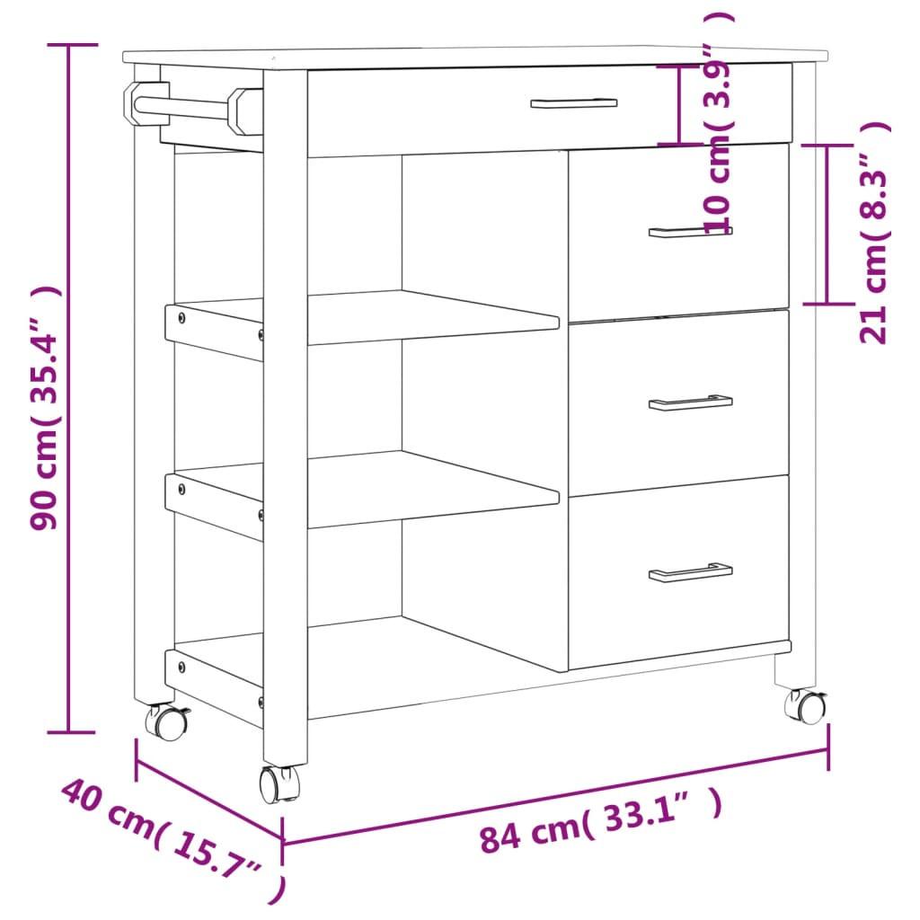 VidaXL carrello da cucina Legno di pino  