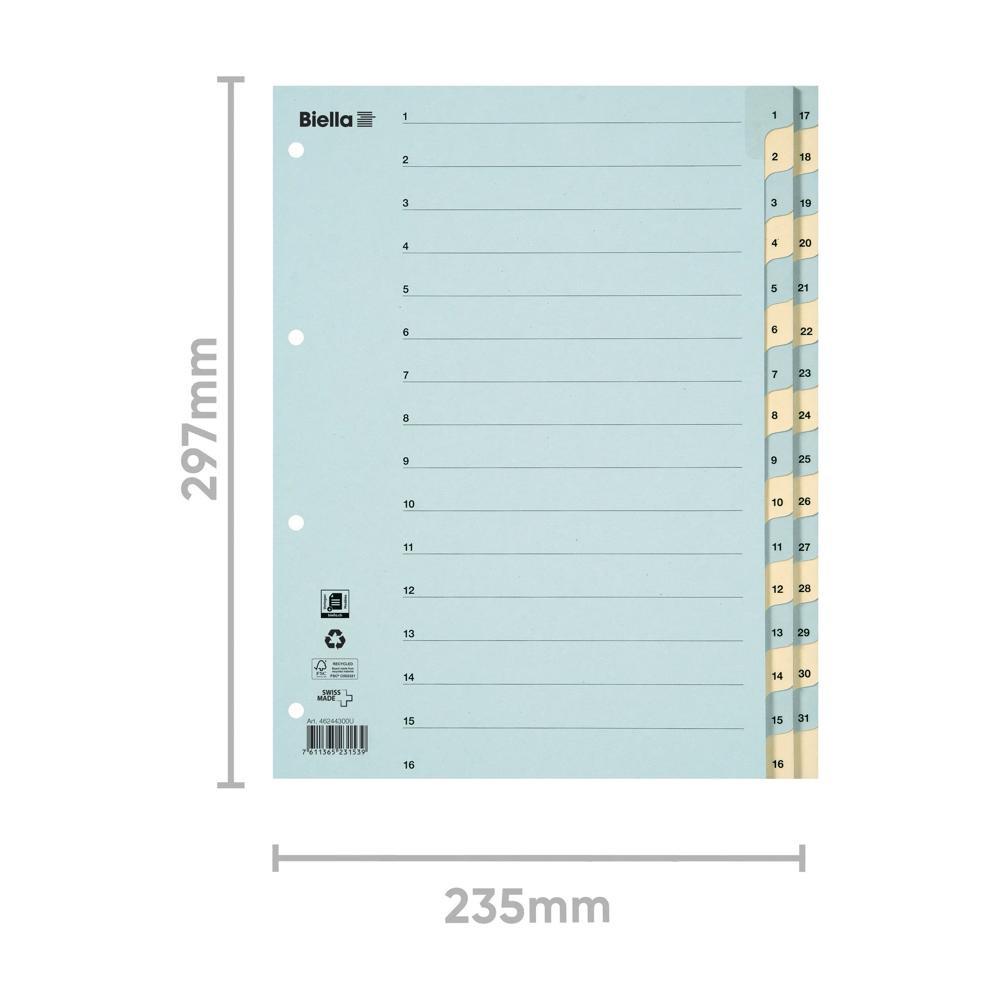 Biella  Kartonregister Taben verstärkt, Teilung 1-31 - x 10 