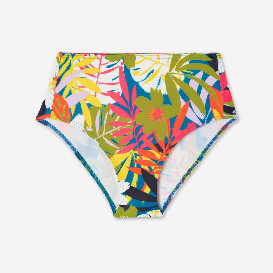 DECATHLON Bas de bikini surf taille haute à fleurs  