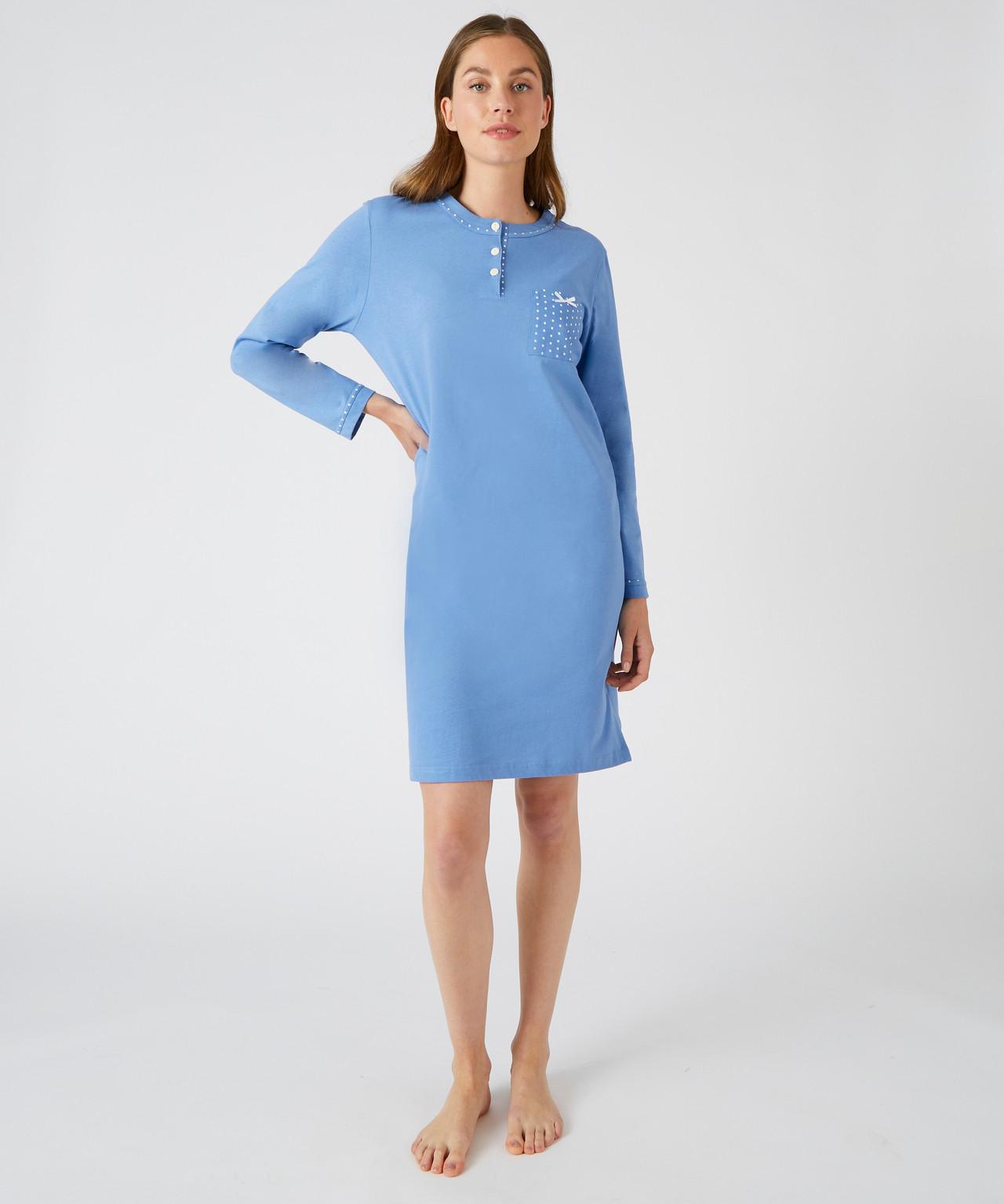 Image of Nachthemd Aus Reinem Gekämmtem Baumwoll-jersey, Länge Ca. 95 Cm. Damen Blau 34/36