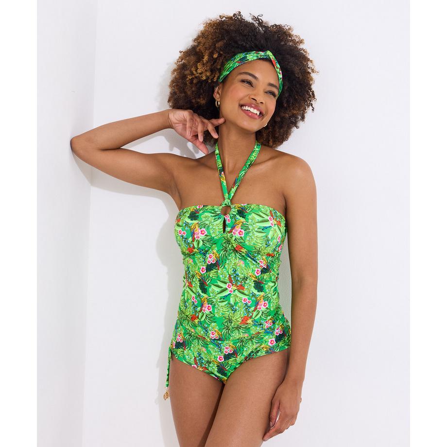 Tropical Print Halter Tankini Top