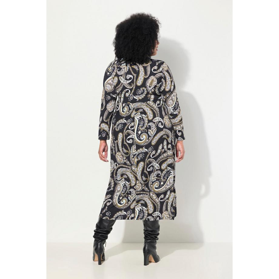 Ulla Popken Robe en jersey coupe évasée col tunisien manches longues  