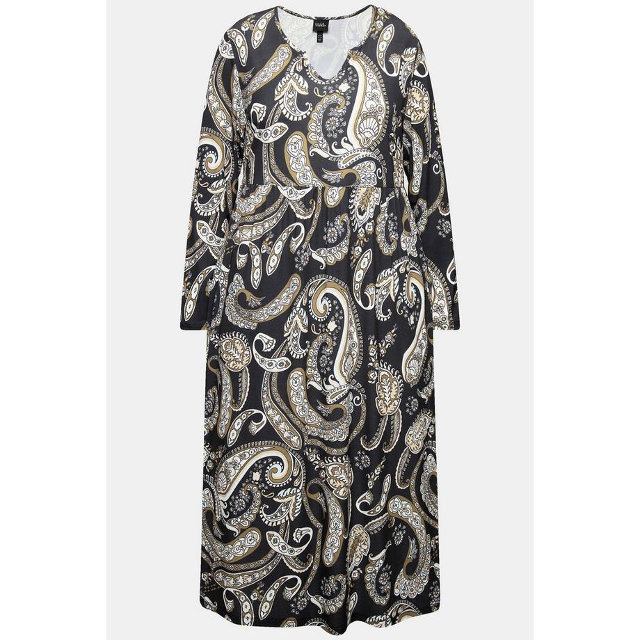 Ulla Popken Robe en jersey coupe évasée col tunisien manches longues  