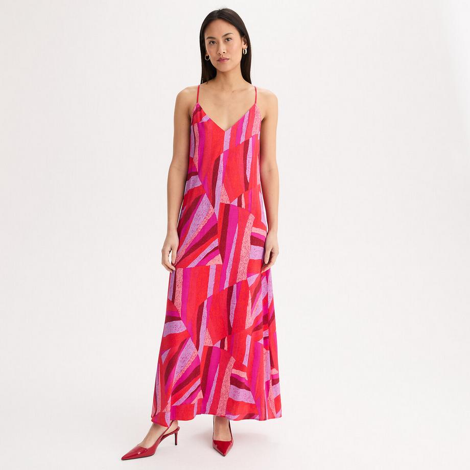 Bedrucktes langes Kleid aus Viscose mit dünnen Trägern
