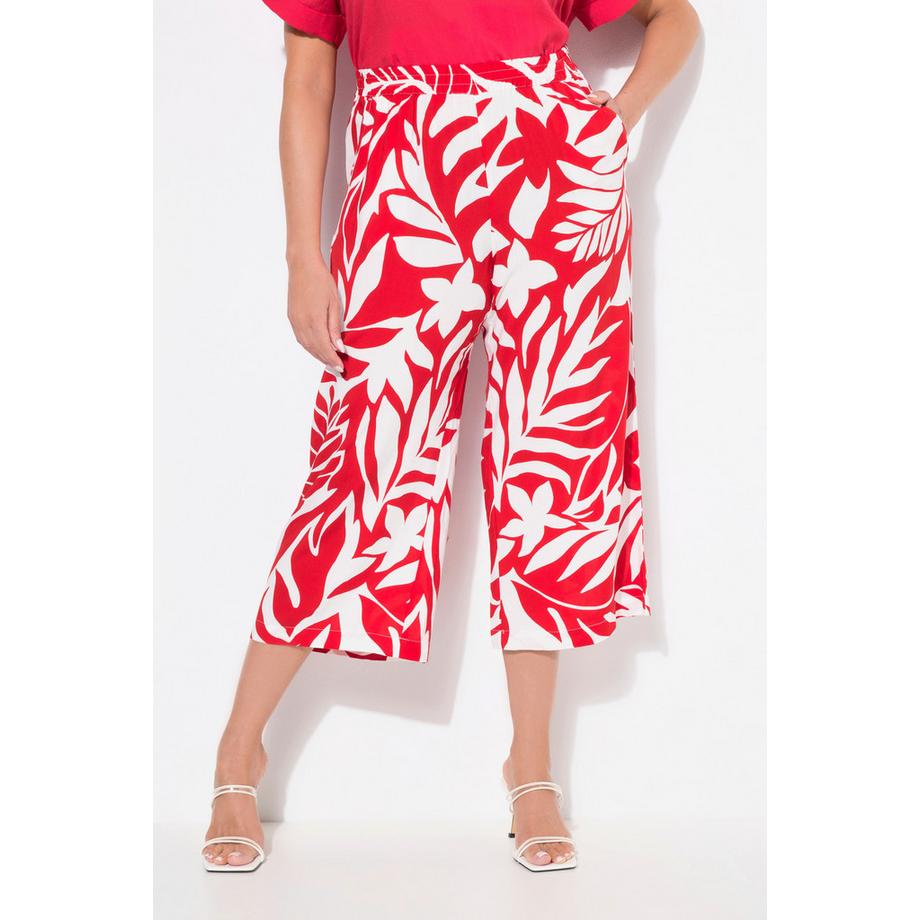 Ulla Popken Blätter Weites Bein Culotte Elastikbund  