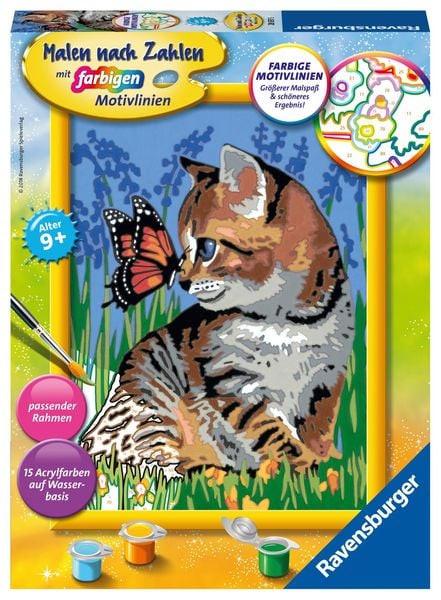 Ravensburger  Ravensburger Malen nach Zahlen 28651 - Katze mit Schmetterling – Kinder ab 9 Jahren 