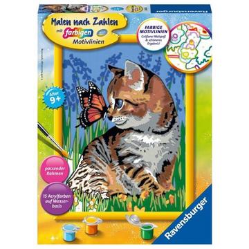 Ravensburger Malen nach Zahlen 28651 - Katze mit Schmetterling – Kinder ab 9 Jahren