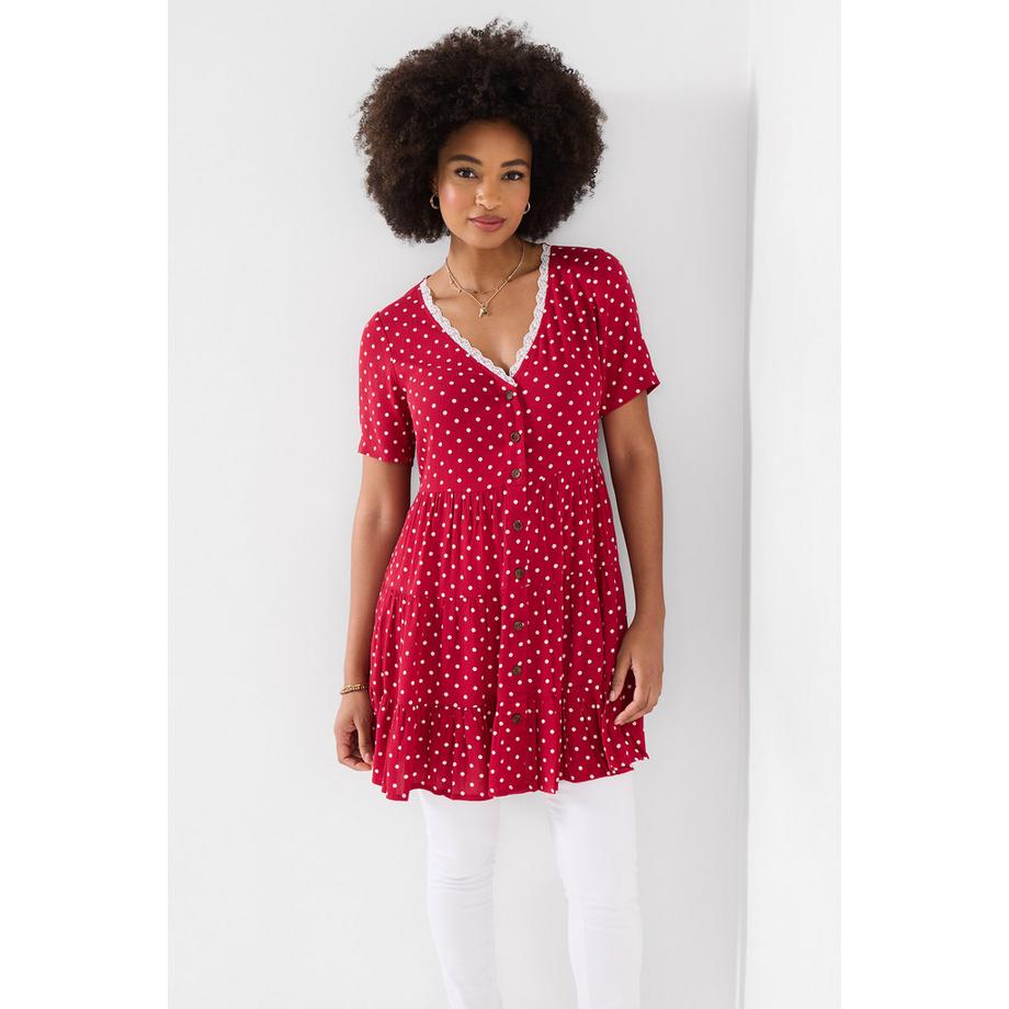 Joe Browns Jersey Tunika Kleid mit Punkte Print und Spitzenbesatz  