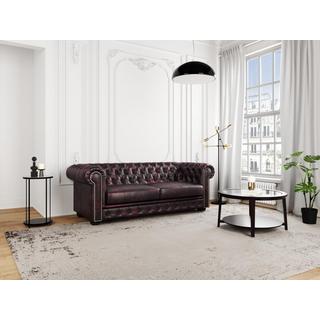 LINEA SOFA Canapé chesterfield 3 places BRENTON 100% cuir de buffle Cherry  