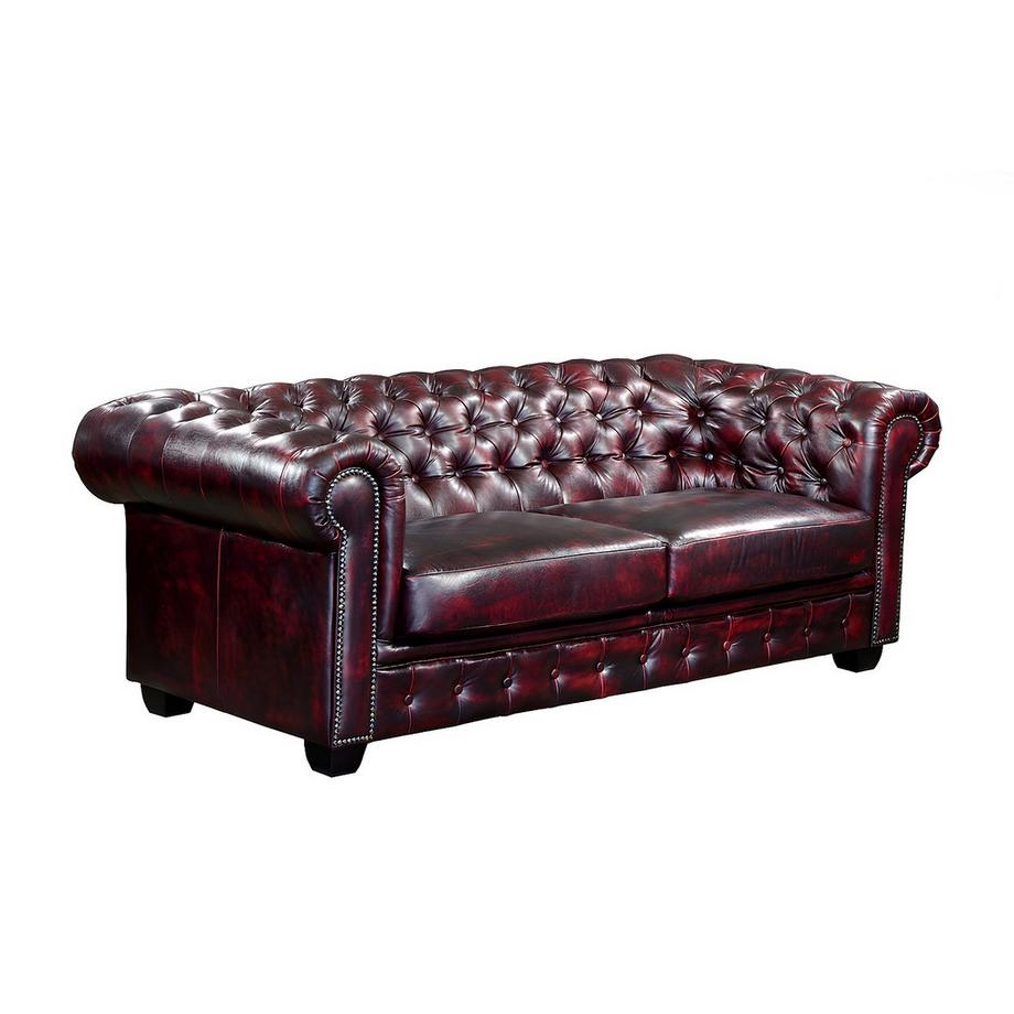 Vente-unique Canapé chesterfield 3 places BRENTON 100% cuir de buffle Cherry  