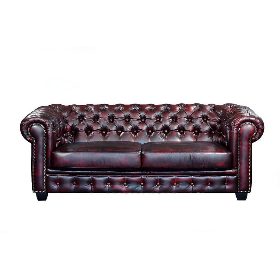 Vente-unique Canapé chesterfield 3 places BRENTON 100% cuir de buffle Cherry  