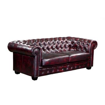 Canapé chesterfield 3 places BRENTON 100% cuir de buffle Cherry