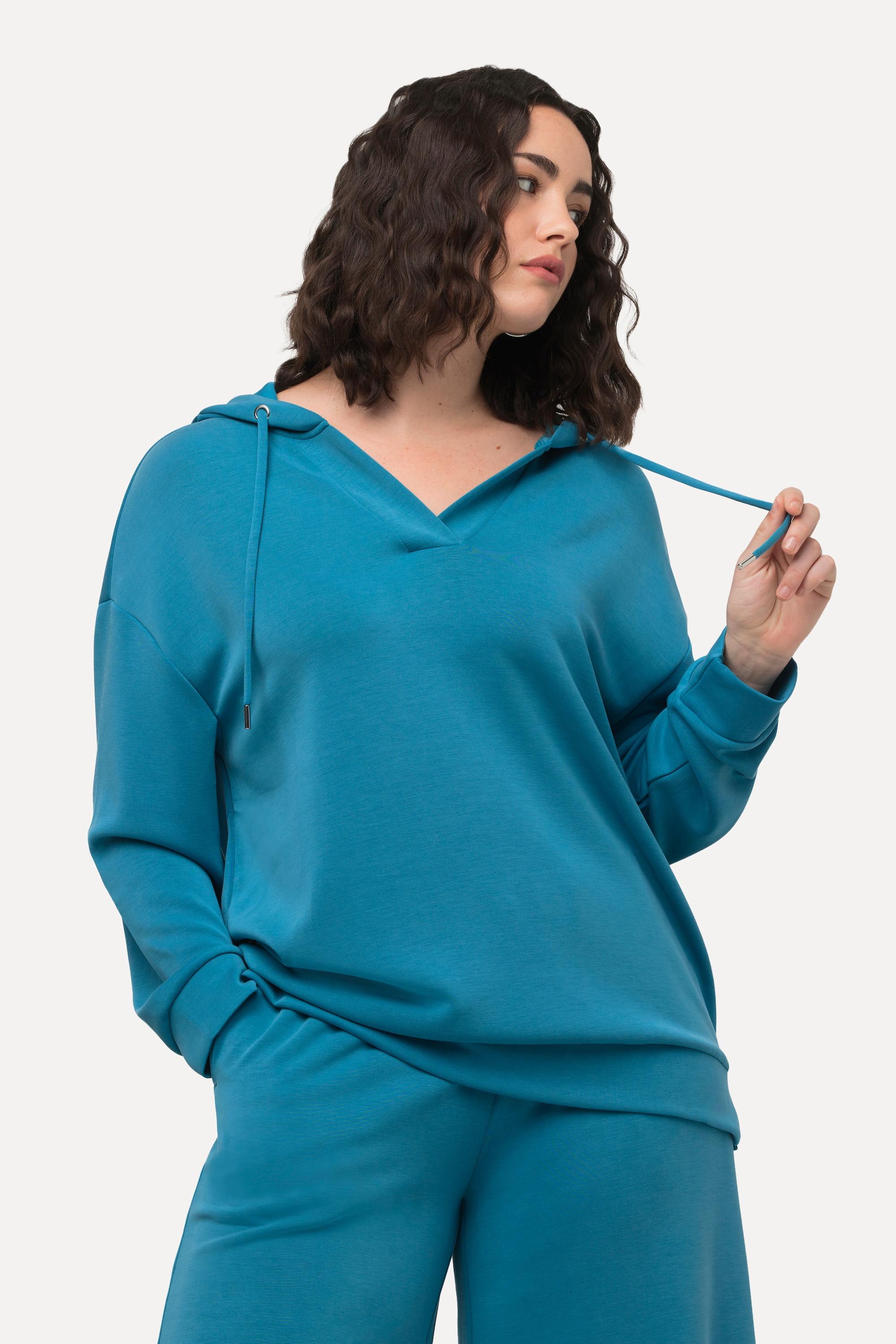 Ulla Popken  Sweat-shirt à capuche oversize à manches longues et col en V 