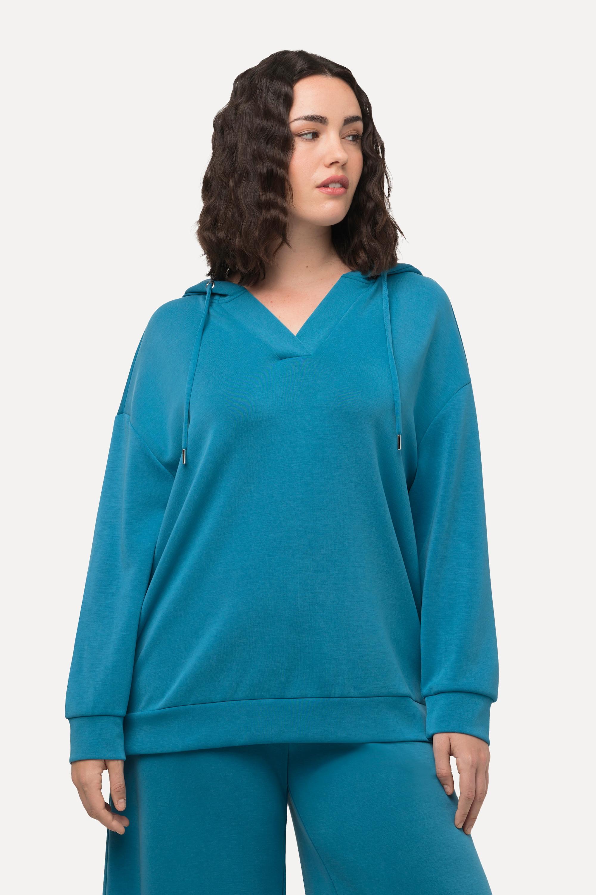 Ulla Popken  Felpa oversize con cappuccio, scollo a V e maniche lunghe 