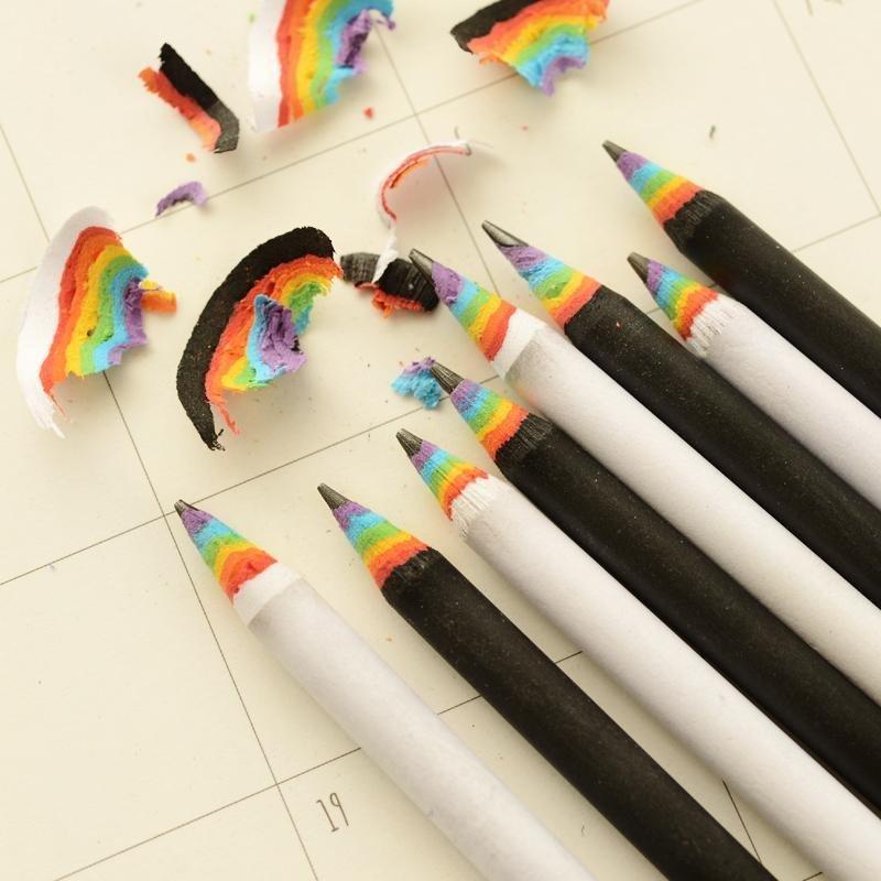 eStore 10x Crayons aux couleurs de l'arc-en-ciel - Blanc  