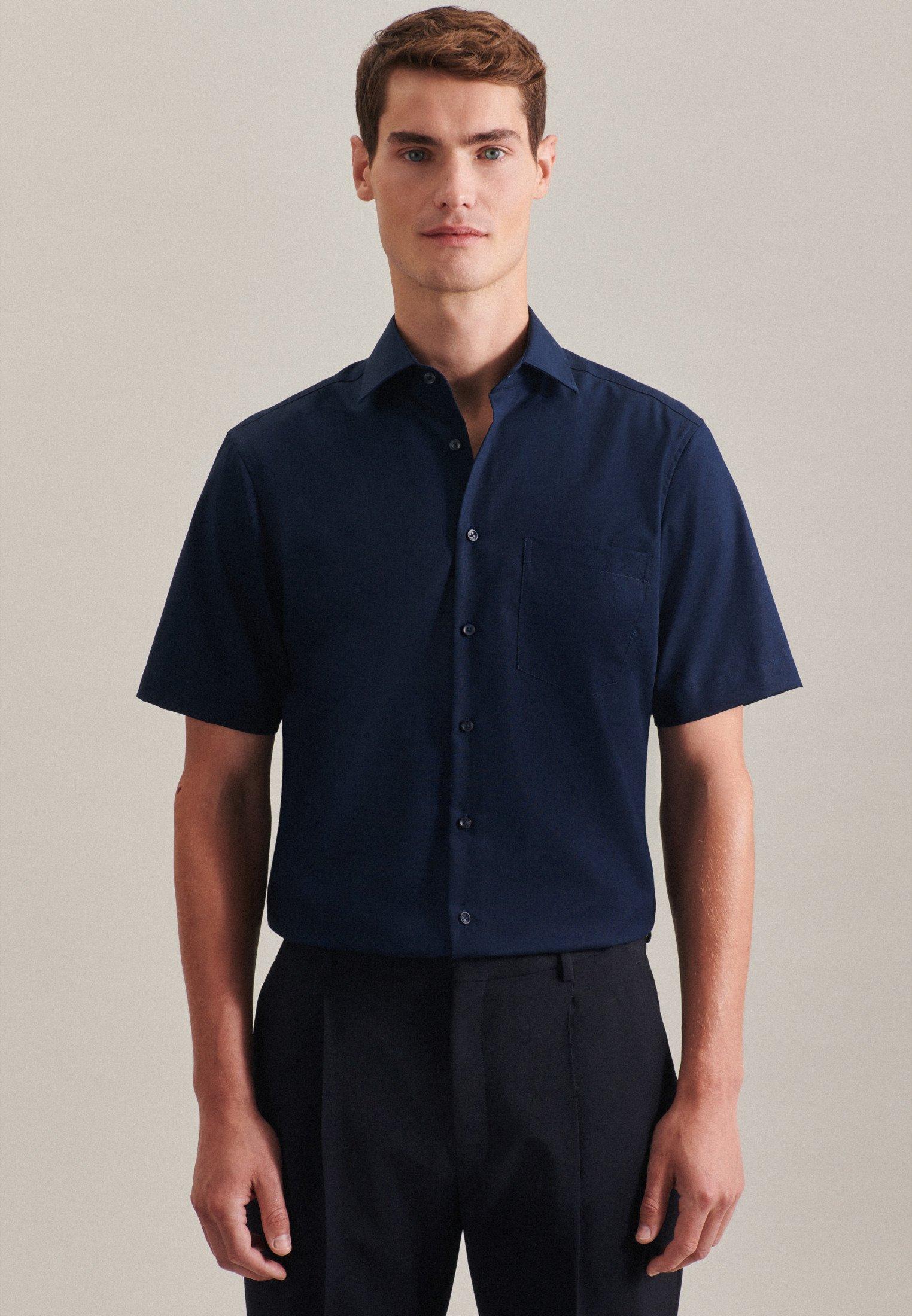 Image of Business Hemd Regular Fit Kurzarm Uni Herren Dunkelblau 39