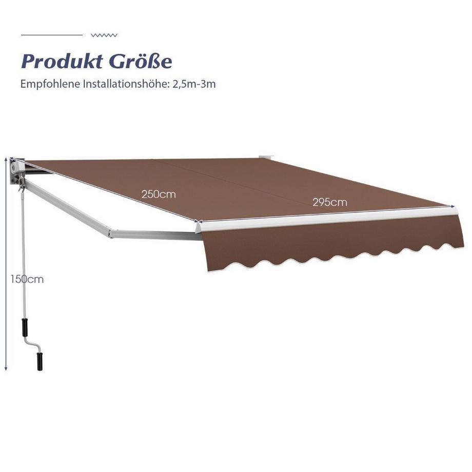 Northio Tenda da sole con braccio estensibile 3 x 2,5 m Tenda da sole Tenda da balcone Tenda da terrazza Tenda da sole con morsetto Marrone  
