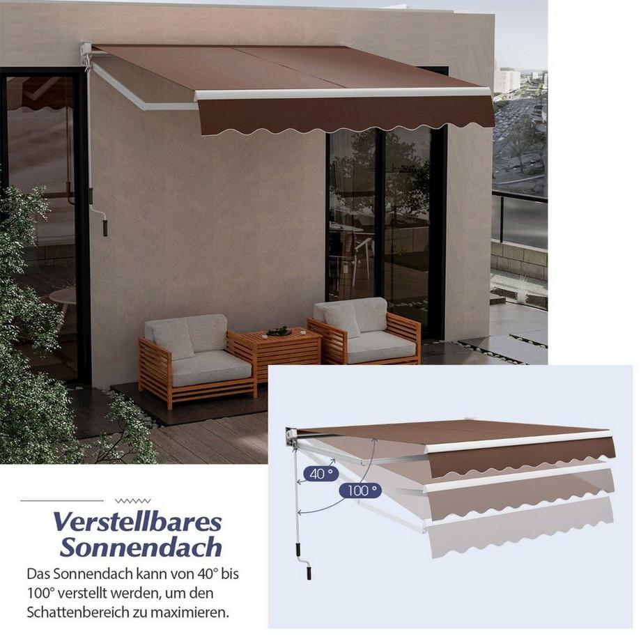 Northio Tenda da sole con braccio estensibile 3 x 2,5 m Tenda da sole Tenda da balcone Tenda da terrazza Tenda da sole con morsetto Marrone  