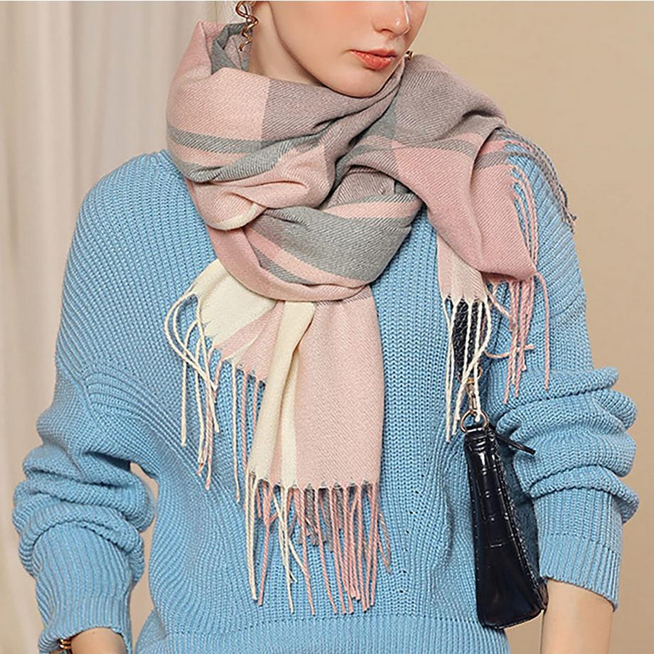 Only-bags.store Sciarpa Spessa a Quadri in Maglia  