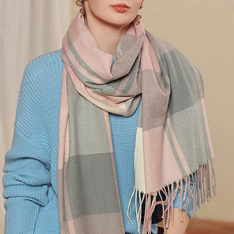 Only-bags.store Sciarpa Spessa a Quadri in Maglia  