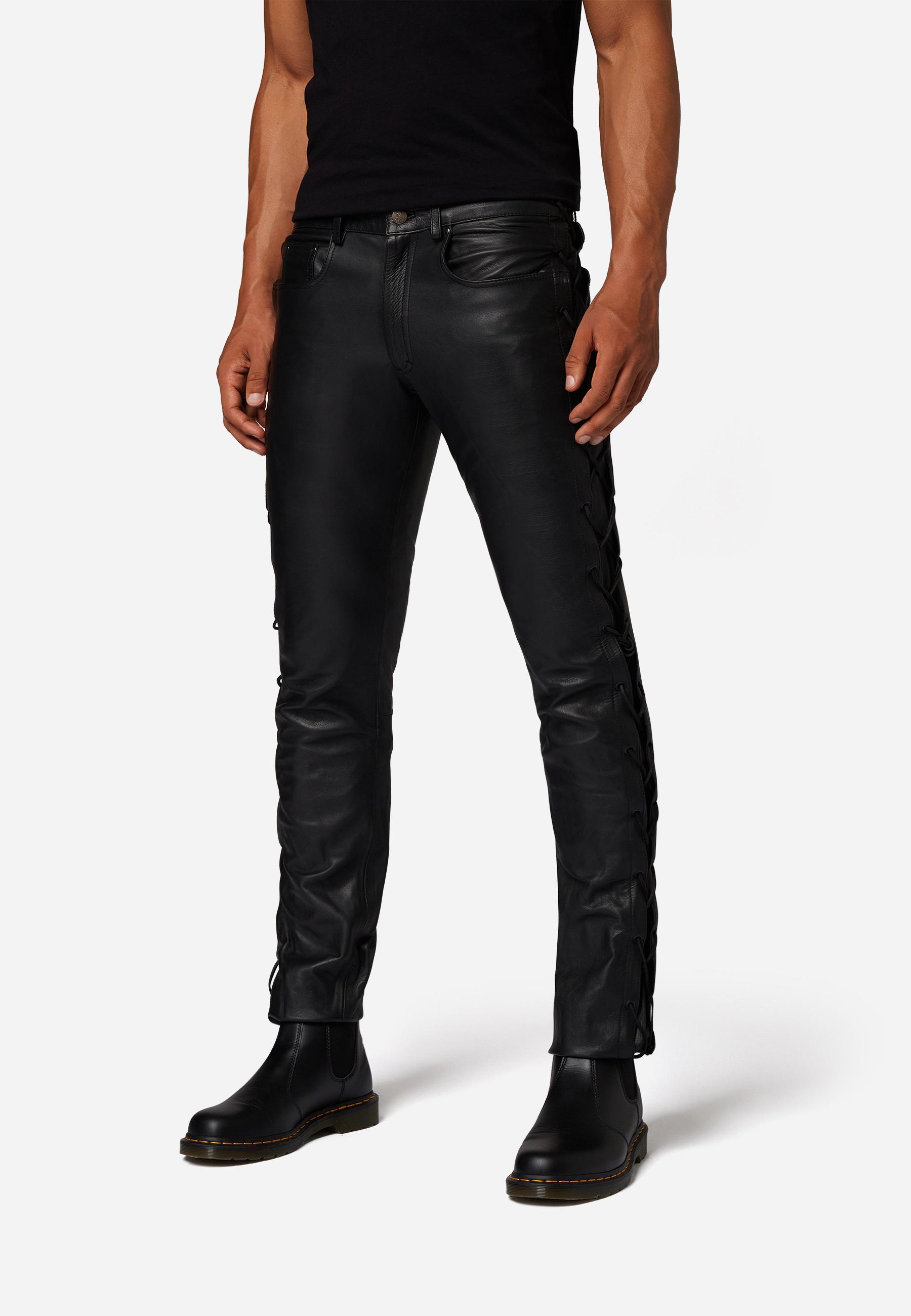 RICANO  Pantalon en cuir pour hommes, avec lacets, en cuir de vache ciré. 