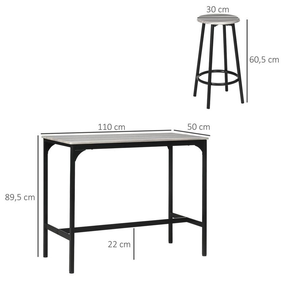 Northio  Ensemble table de bar avec tabourets de bar, 5 pièces. Ensemble table de bar table de cuisine avec 4 tabourets de bar ensemble de salle à manger design industriel cuisine salle à manger métal gris 