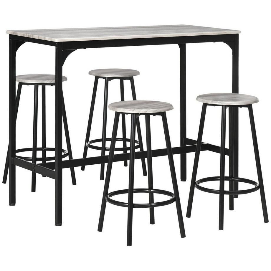 Northio  Ensemble table de bar avec tabourets de bar, 5 pièces. Ensemble table de bar table de cuisine avec 4 tabourets de bar ensemble de salle à manger design industriel cuisine salle à manger métal gris 