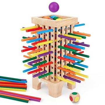 Brettspiel aus Holz, 42 Teile Bunte Holzstäbchen Würfelspiel Mathematik Lernspielzeug