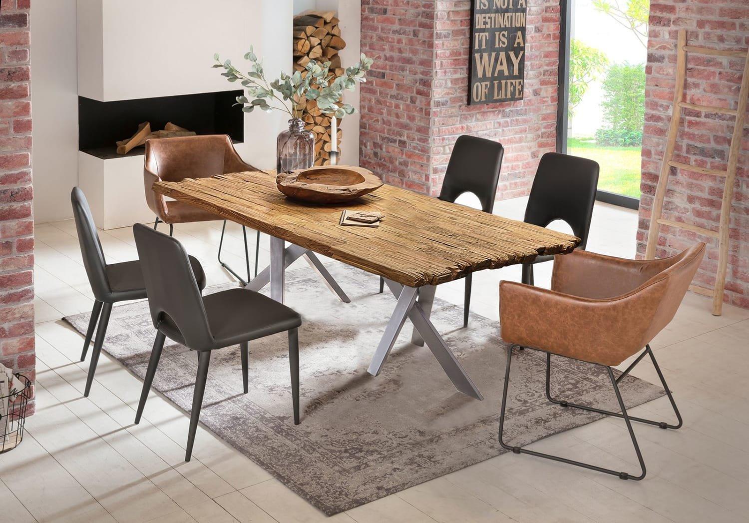 mutoni Massivholztisch 240x100 - recyceltes Teak natur - Metall antiksilber  