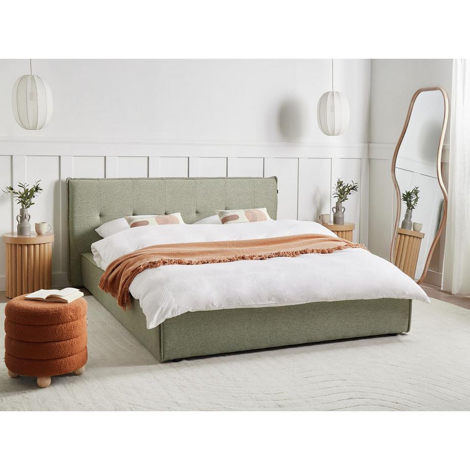 Beliani Lit avec sommier en Lin synthétique Moderne LESTRE  