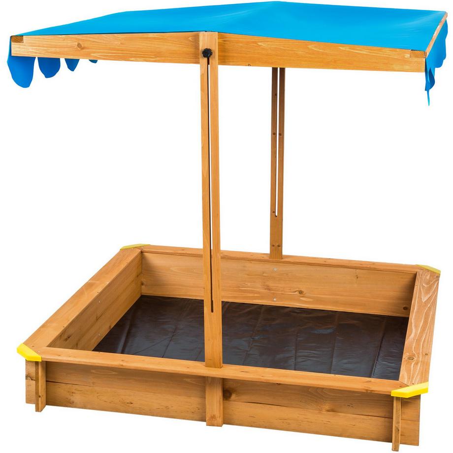 Tectake  Sandkasten Emilia aus Holz mit verstellbarem Dach praktischer Sitzflächenrand 