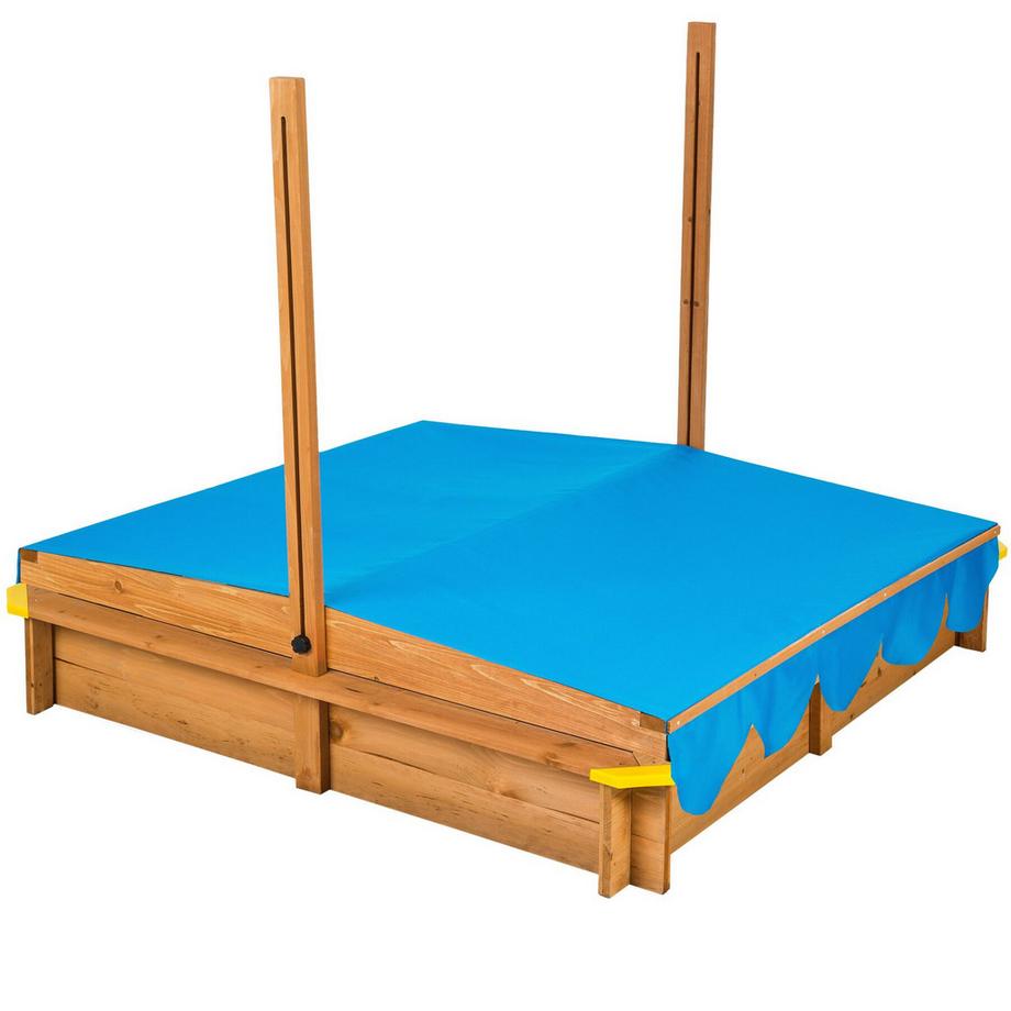 Tectake  Sandkasten Emilia aus Holz mit verstellbarem Dach praktischer Sitzflächenrand 