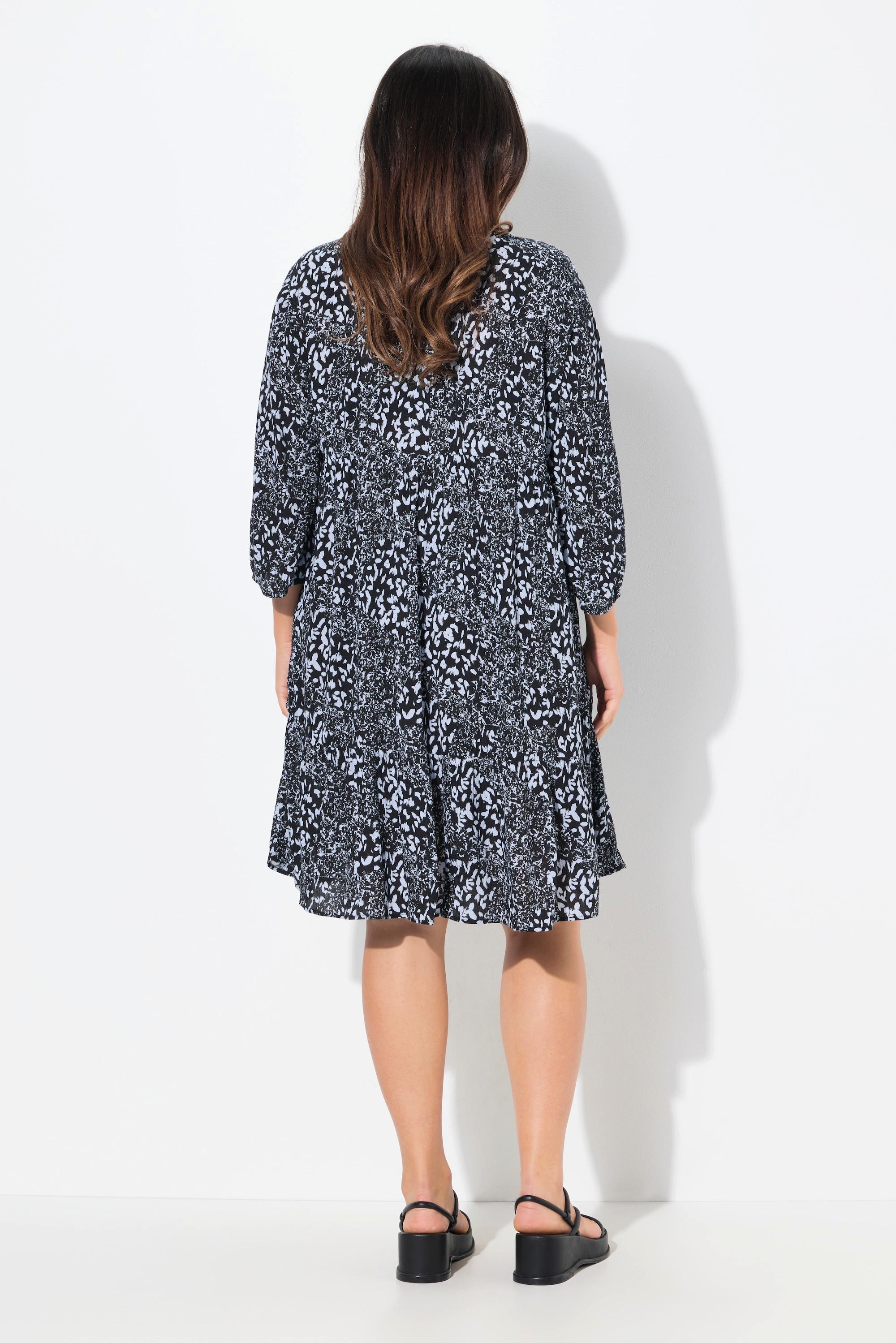 Ulla Popken Abito Svasato Orlo con Volant Scollo a V Maniche 3/4  