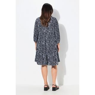 Ulla Popken Abito Svasato Orlo con Volant Scollo a V Maniche 3/4  