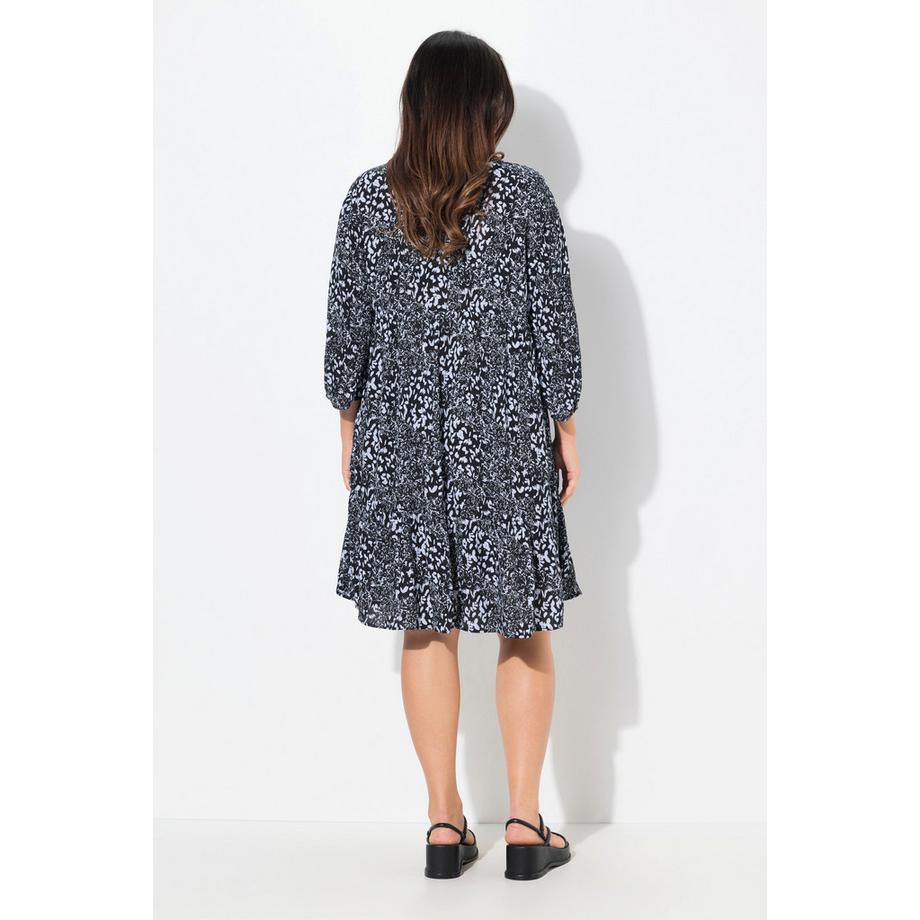 Ulla Popken Kleid Volantsaum A-Linie V-Ausschnitt 3/4-Arm  