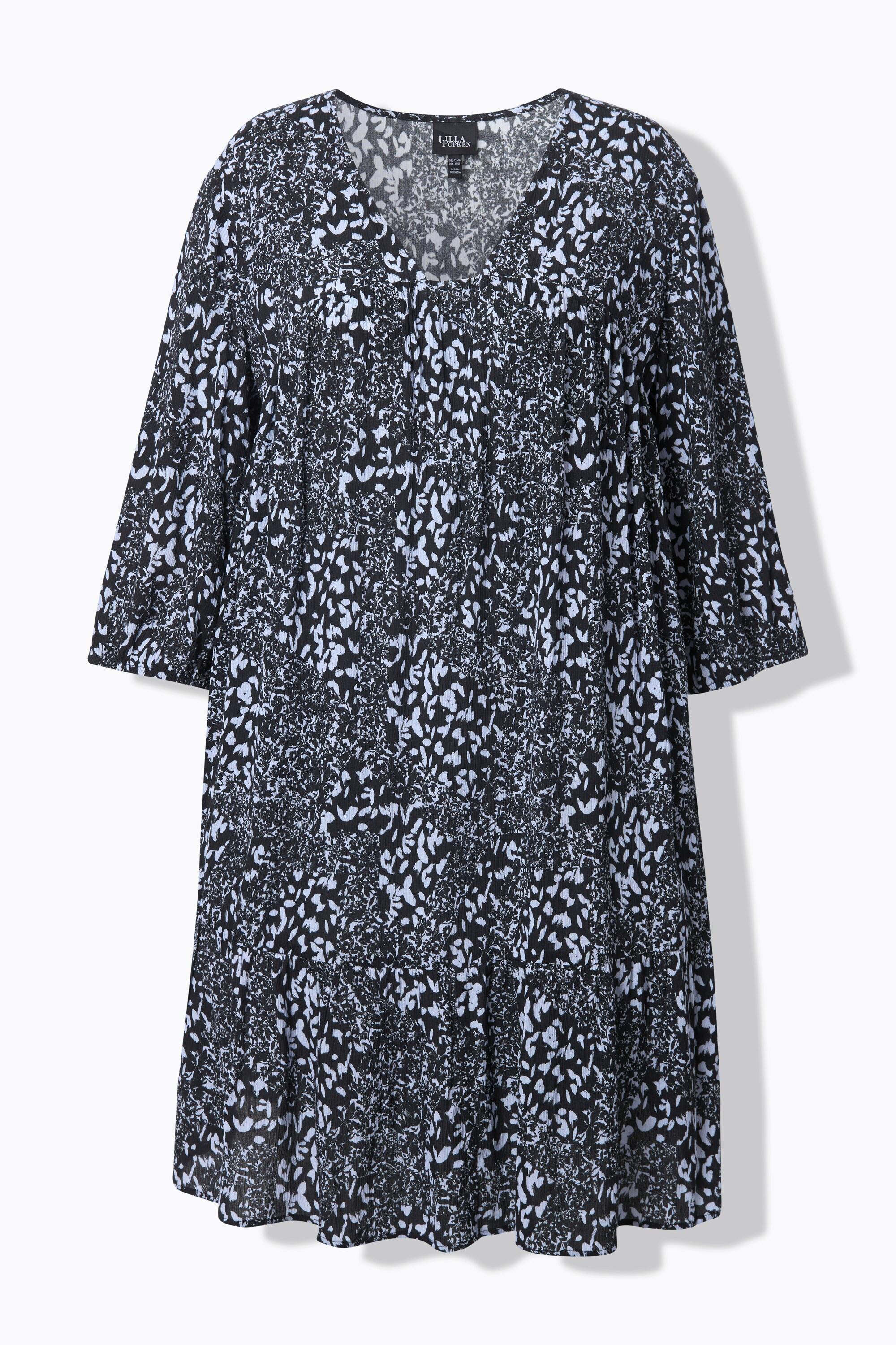 Ulla Popken Abito Svasato Orlo con Volant Scollo a V Maniche 3/4  