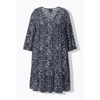 Ulla Popken Abito Svasato Orlo con Volant Scollo a V Maniche 3/4  