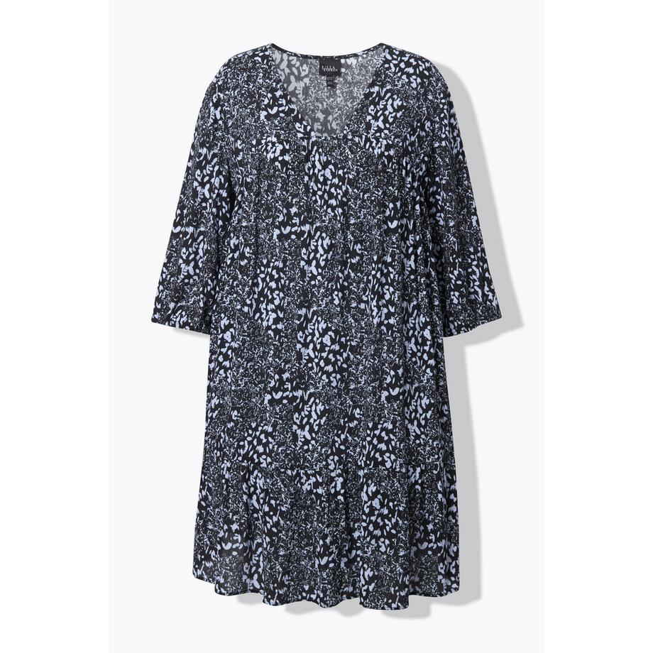 Ulla Popken Kleid Volantsaum A-Linie V-Ausschnitt 3/4-Arm  