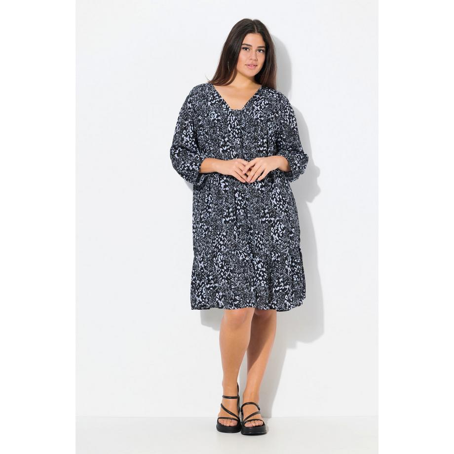 Ulla Popken Kleid Volantsaum A-Linie V-Ausschnitt 3/4-Arm  