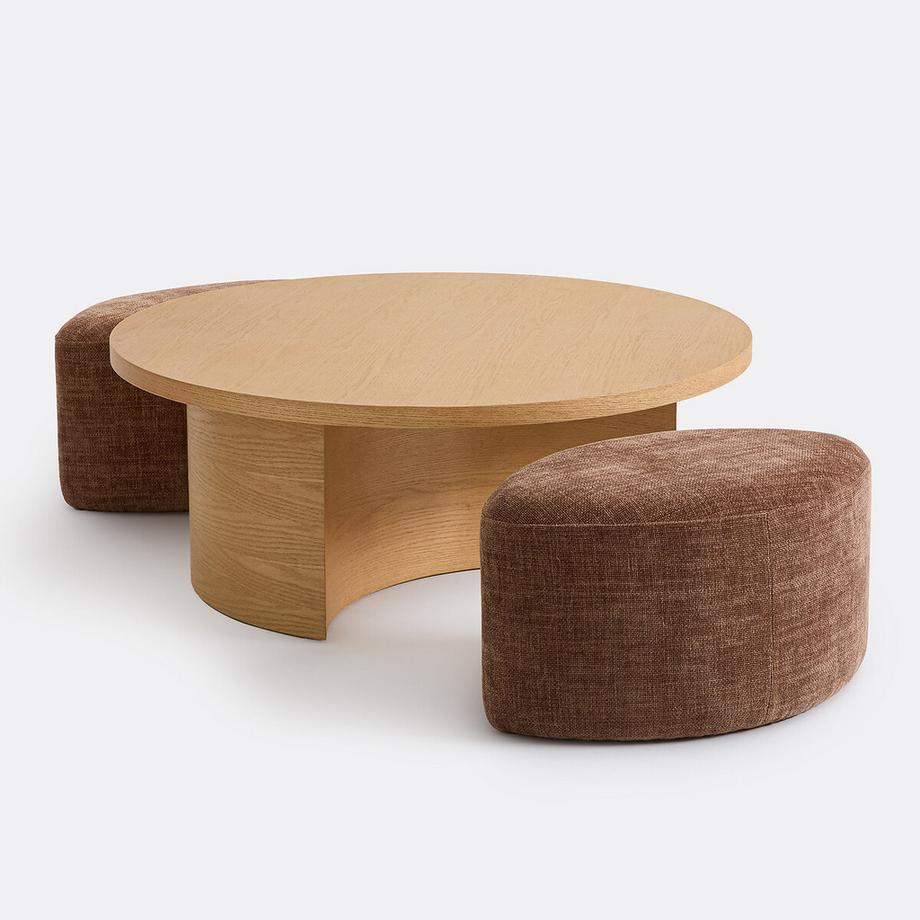 Table basse ronde en placage chêne