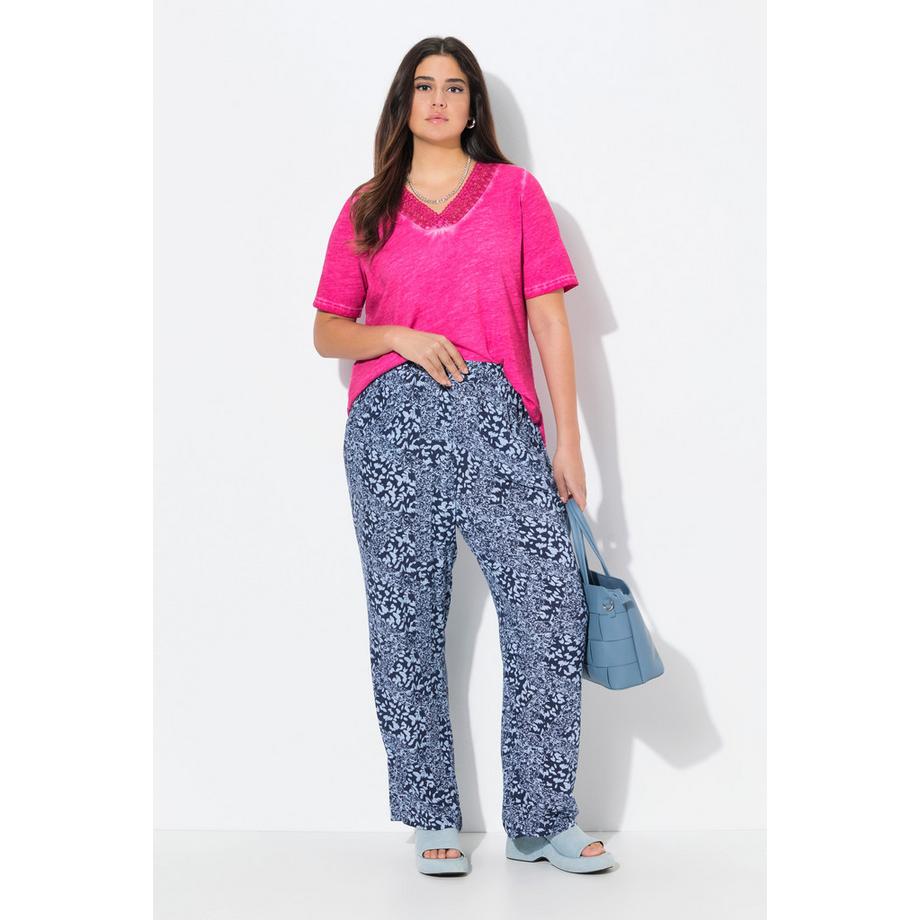 Ulla Popken Pantalon Rose Jambe Large Taille Élastique Crêpe  