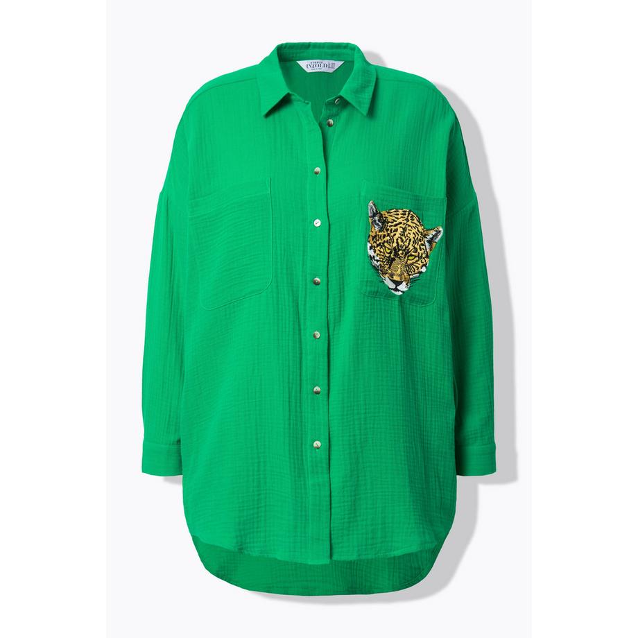 Studio Untold Musselin Oversized Bluse Leo-Patch Tasche  